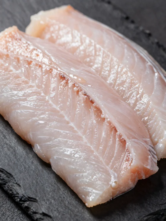 Färska ålfiléer med kryddor på en skärbräda av trä