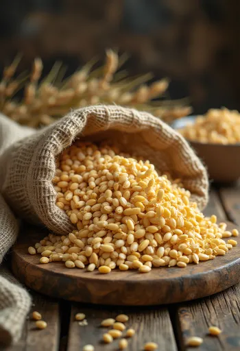 Kornmalt som råvara: mältat korn och kornmaltspulver i skål