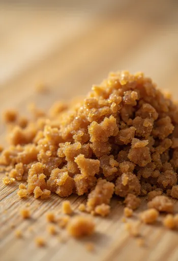 Farinsocker i skål med träsked, med melasskorn