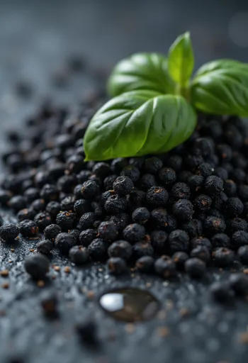 Basilikafrön i liten skål, bredvid ett glas med blötlagda, gelerade frön