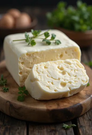 Buffelsmör i liten keramikskål, krämigt fett i ljus färg