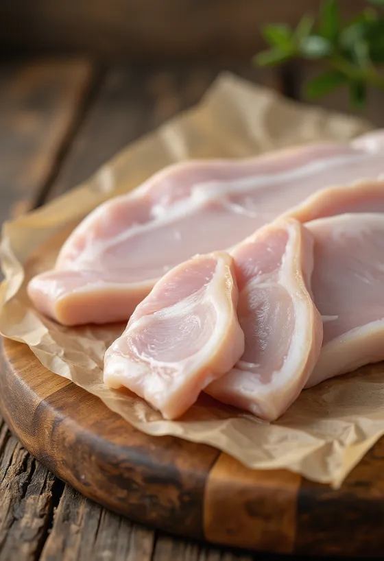 Skivad rå svål på skärbräda av trä, i rengjord och förberedd form