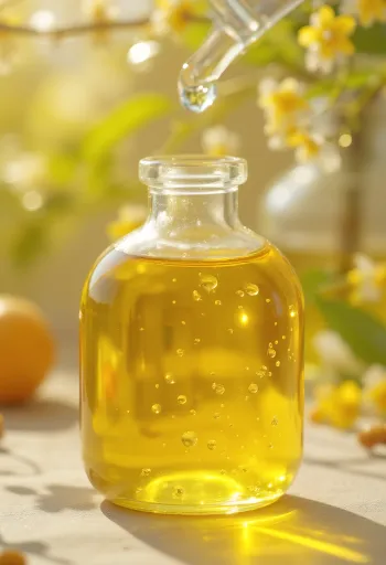 Chiaolja i liten flaska bredvid chiafrön i träskål