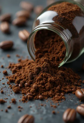 Rostade cikoriakaffekorn och torkad cikoriarot i sked och skål