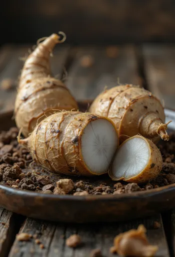 Eddoerot med brunt skal och fin textur