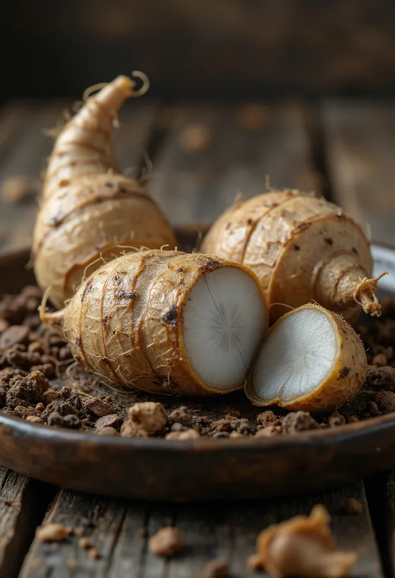 Eddoerot med brunt skal och fin textur