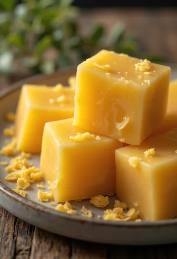 Bivaxblock och granulat för livsmedel på träyta