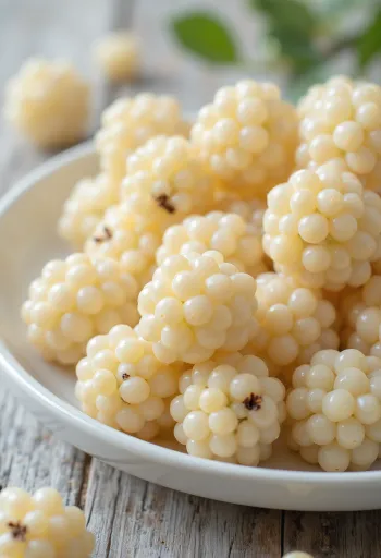 Färska vita mullbär (Morus alba), delade och hela på ren yta