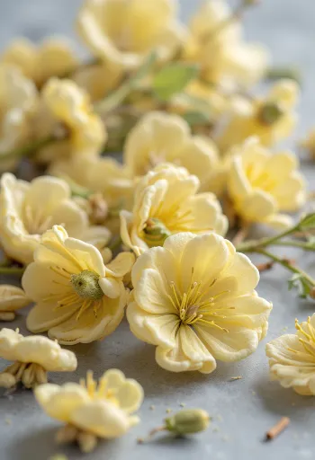 Torkade lindblommor i skål och på träsked