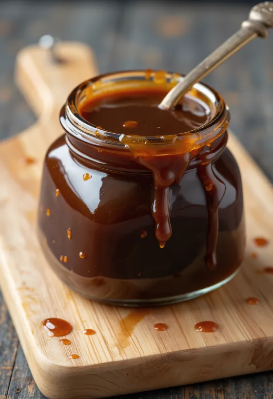 Mörk hoisinsås i skål med ingredienser som vitlök och stjärnanis