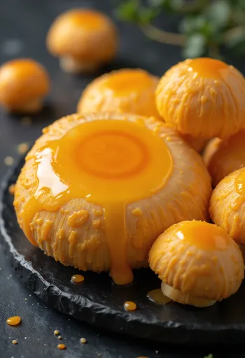 Skivad och rensad tallblodriska på skärbräda