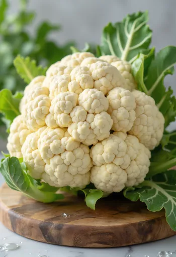 Nyskurna blomkålsbuketter på träbänk, i naturlig form