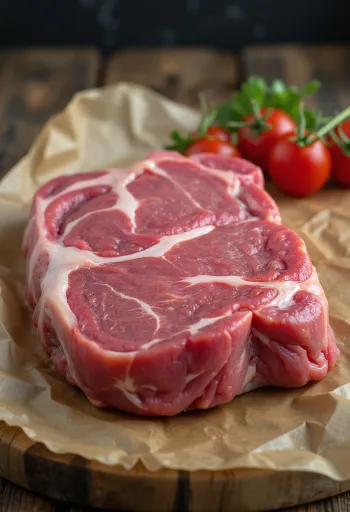 Färska bitar av getkött med kryddor, vitlök och chili