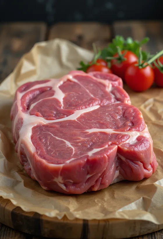 Färska bitar av getkött med kryddor, vitlök och chili