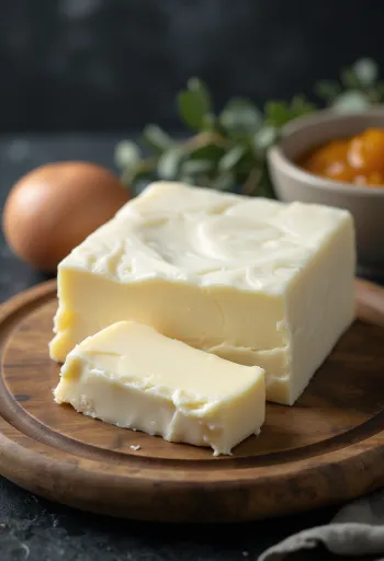 Getsmör i liten keramikskål, krämig konsistens på rustikt träbord