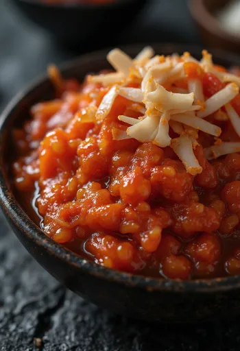 Råa kimchi-ingredienser på träyta: salladskål, gochugaru, vitlök, ingefära, salladslök, rispasta, rättika och morot