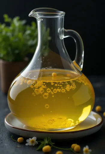 Majsolja i liten glasskål, bredvid majskorn och groddar