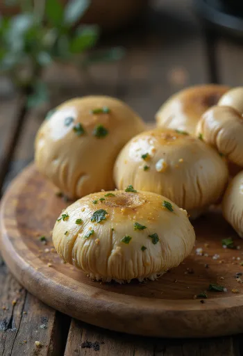 Skivade och rensade granblodriskor på skärbräda