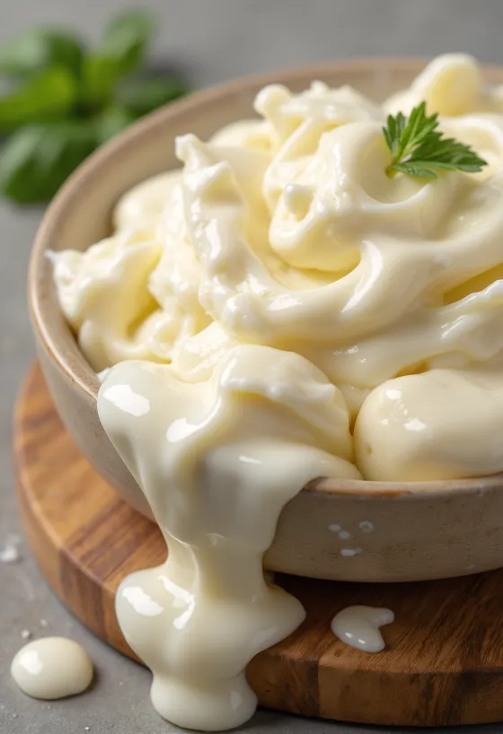 Silkeslen mascarpone i en keramikskål med sked