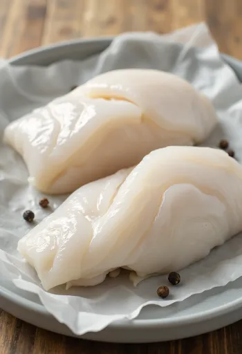 Filé av stillahavstorsk på skärbräda