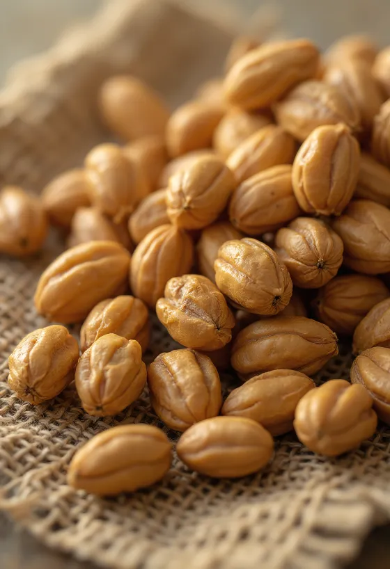 Jordmandel (chufa) knölar på skärbräda med färska grönsaker