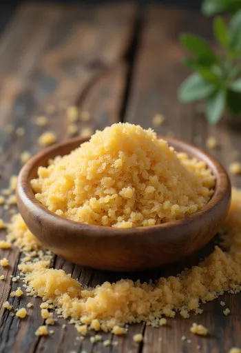 Okokt fonio på en träyta