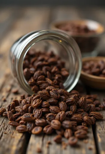 Rostade rågkärnor på skärbräda