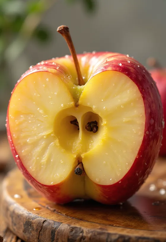 Färska Honeycrisp äpplen och klyftor på skärbräda