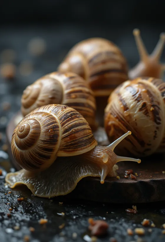 Färskt tillagade vinbergssnäckor vackert upplagda på tallrik