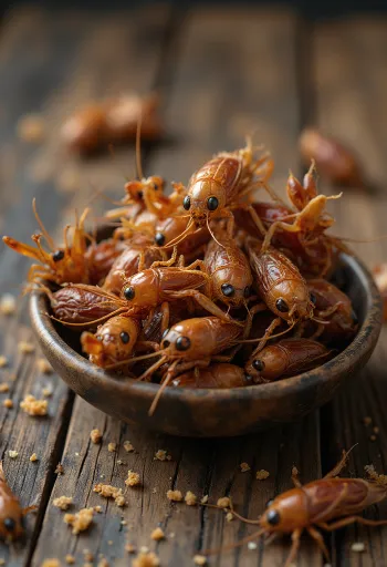 Färska syrsor för matlagning, fint upplagda på tallrik