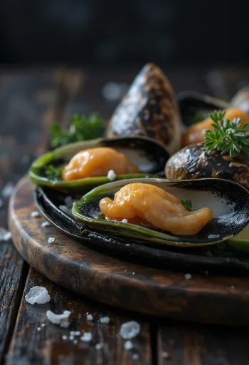 Grönläppade musslor på halvt skal