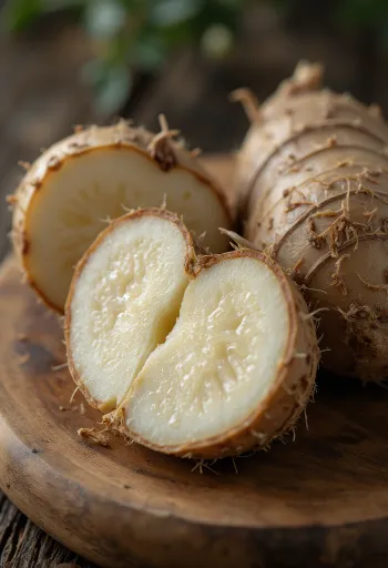 Bild på achirarot, skurna skivor på en skärbräda