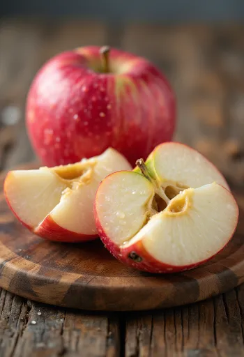 Färska Idared äpplen och klyftor på skärbräda