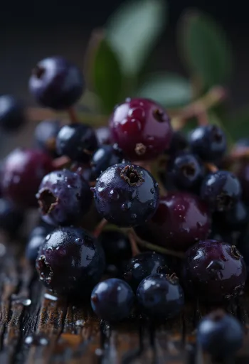 Mörklila fläderbärsklasar i närbild