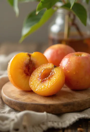 Japanskt plommon (Ume) i genomskärning, lila-röd färg