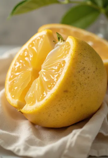 Pomeloklyfta, klar gul och rosaaktig färg, frisk textur