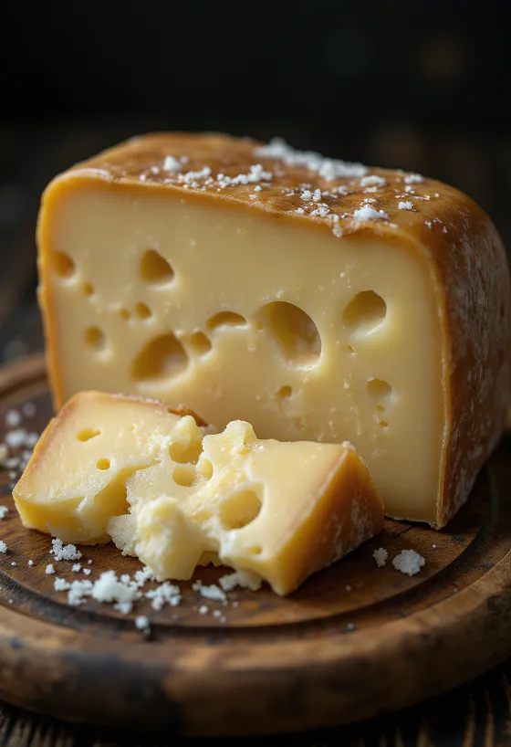 Färsk Parmigiano Reggiano-ost i en vit keramikskål på träbord
