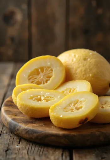 Skivad kokbanan i både moget och omoget tillstånd på skärbräda