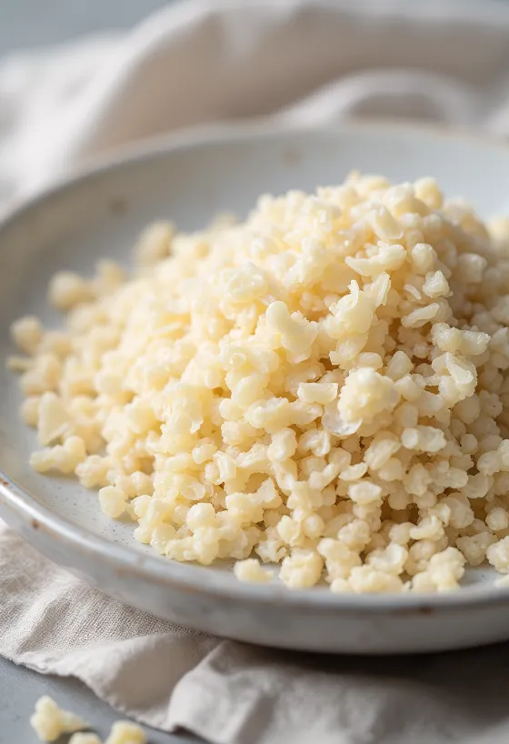 Torkade quinoaflingor med naturlig färg och textur