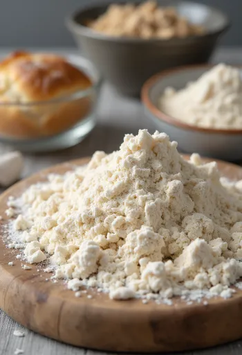 Obehandlat rågmjöl i keramikskål, utspritt på träyta