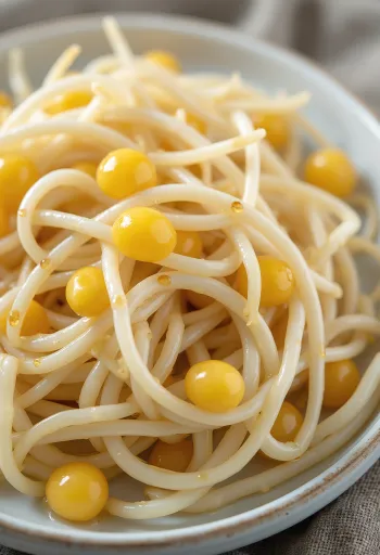 Färska sojabönsgroddar på vit tallrik, krispiga växter