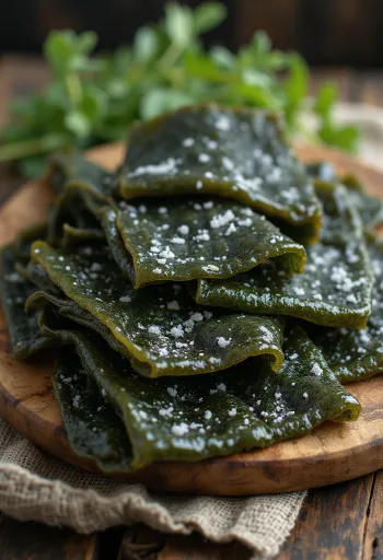 Torkad kombu-alg (kelp) i ark