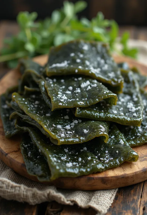 Torkad kombu-alg (kelp) i ark