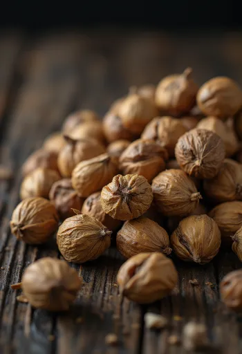 Skalad jordmandel (chufa) i hög på vit bakgrund, i naturligt tillstånd