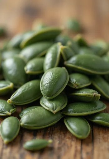 Pumpakärnor, skalade och med skal, i träskålar