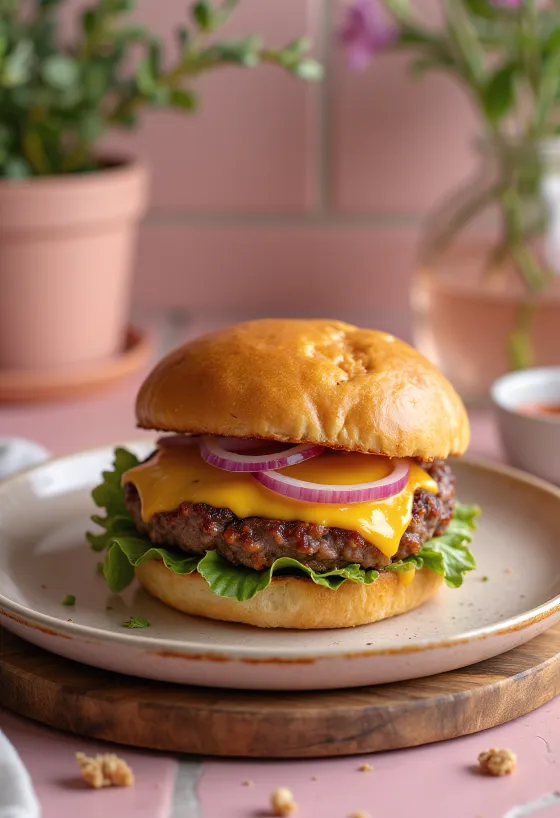 Kryddig nötköttshamburgare med färska ingredienser