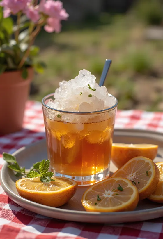 Mint Julep cocktail dekorerad med myntablad och krossad is
