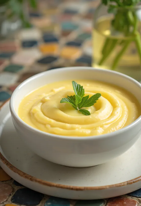 Avgolemono citronsås serverad med fisk och grönsaker