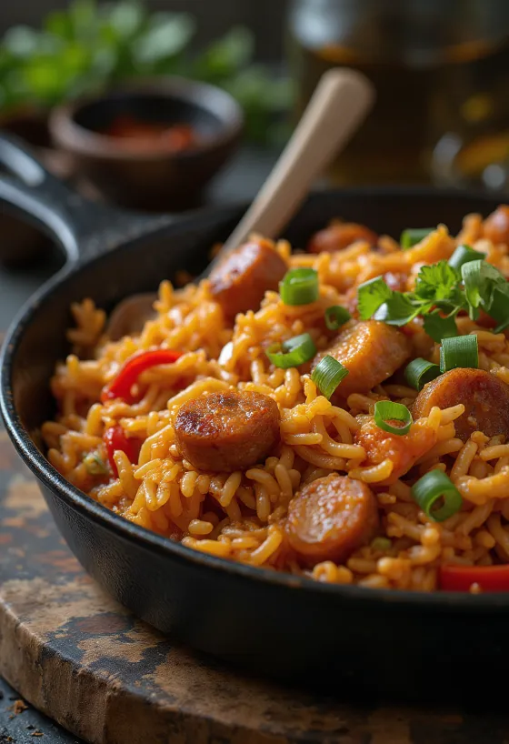 Jambalaya med kyckling, rika smaker och färgglada ingredienser