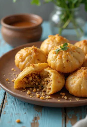 Kachori med mungbönfyllning serverad